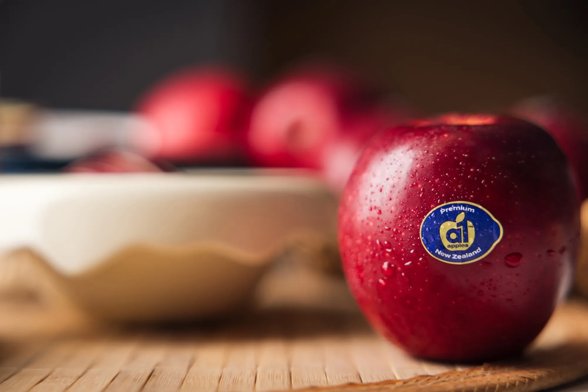 a1 Apples branded apple on a wooden board