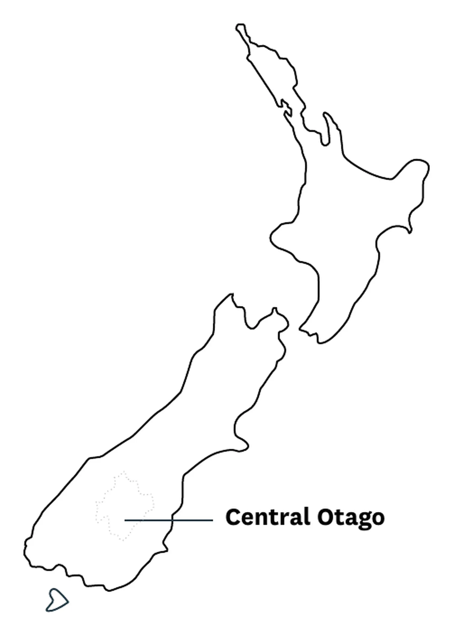 Map of New Zealand highlighting Central Otago