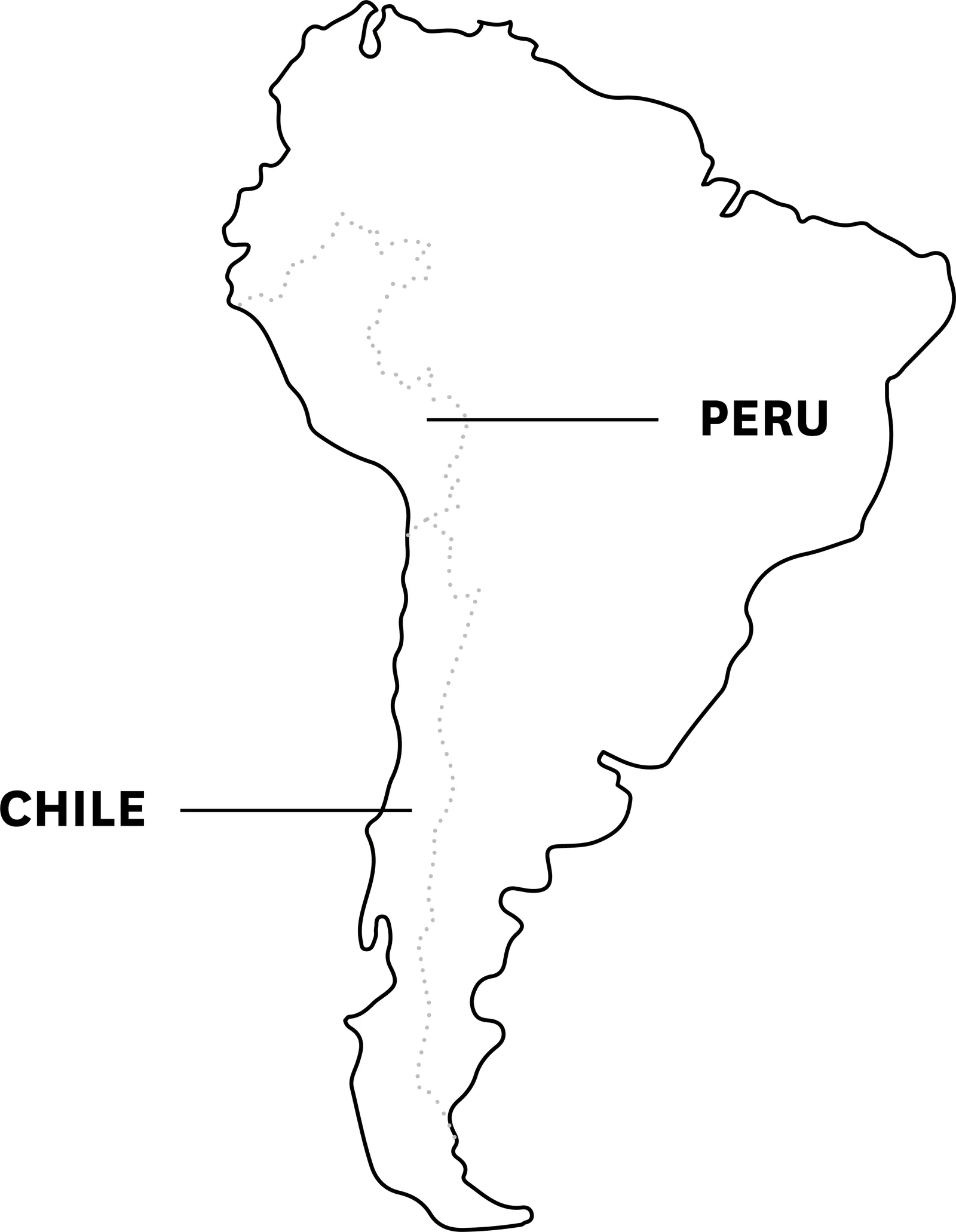 Map of South America locating Peru and Chile