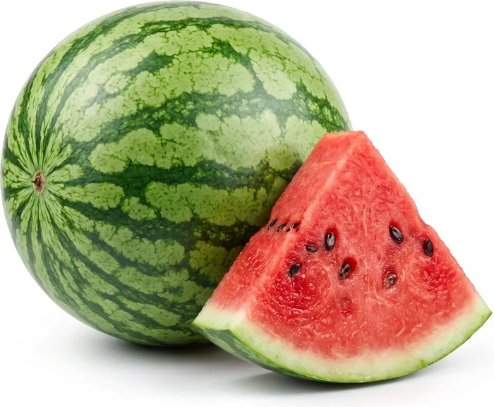 Whole watermelon with a cut wedge
